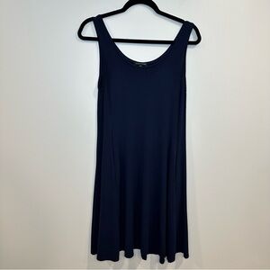 Eileen Fisher Navy Blue Sleeveless Tank Shirt Dress Jersey Knee Lngth Pockets XS